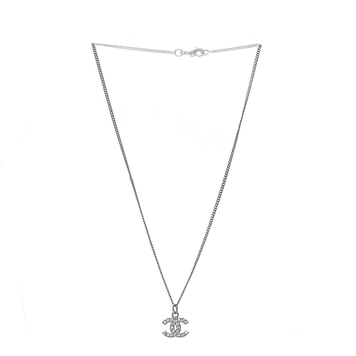 Chanel Crystal Timeless CC Necklace Silver 4 of 5