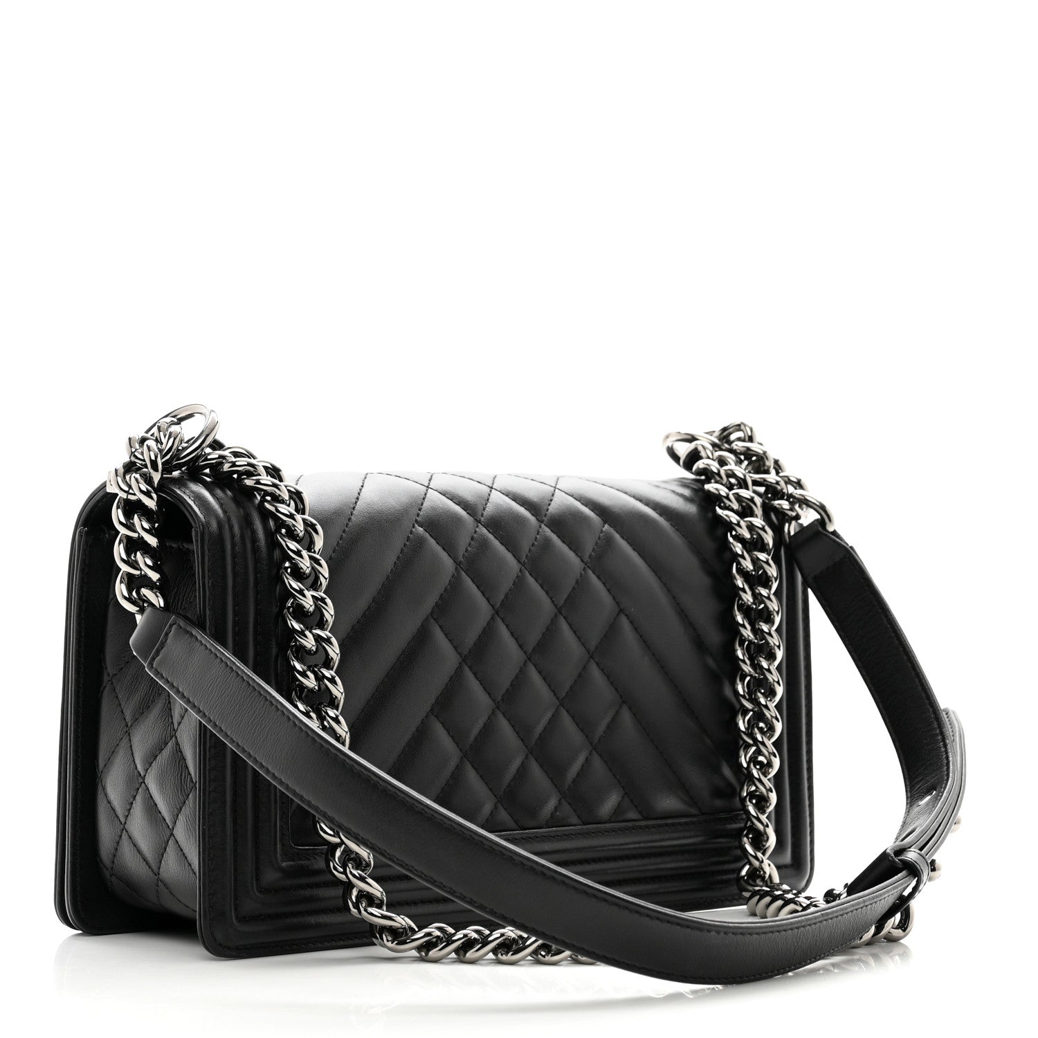 Chanel Calfskin Chevron Quilted Medium Boy Flap Black 3 of 10
