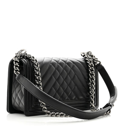 Chanel Calfskin Chevron Quilted Medium Boy Flap Black 3 of 10