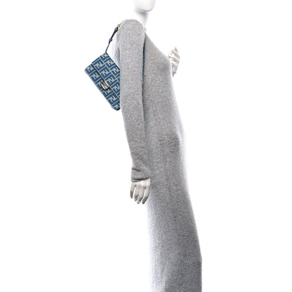 Fendi Denim Effect Fabric Jacquard FF 1974 Wallet On Chain Baguette Blue White 2 of 9