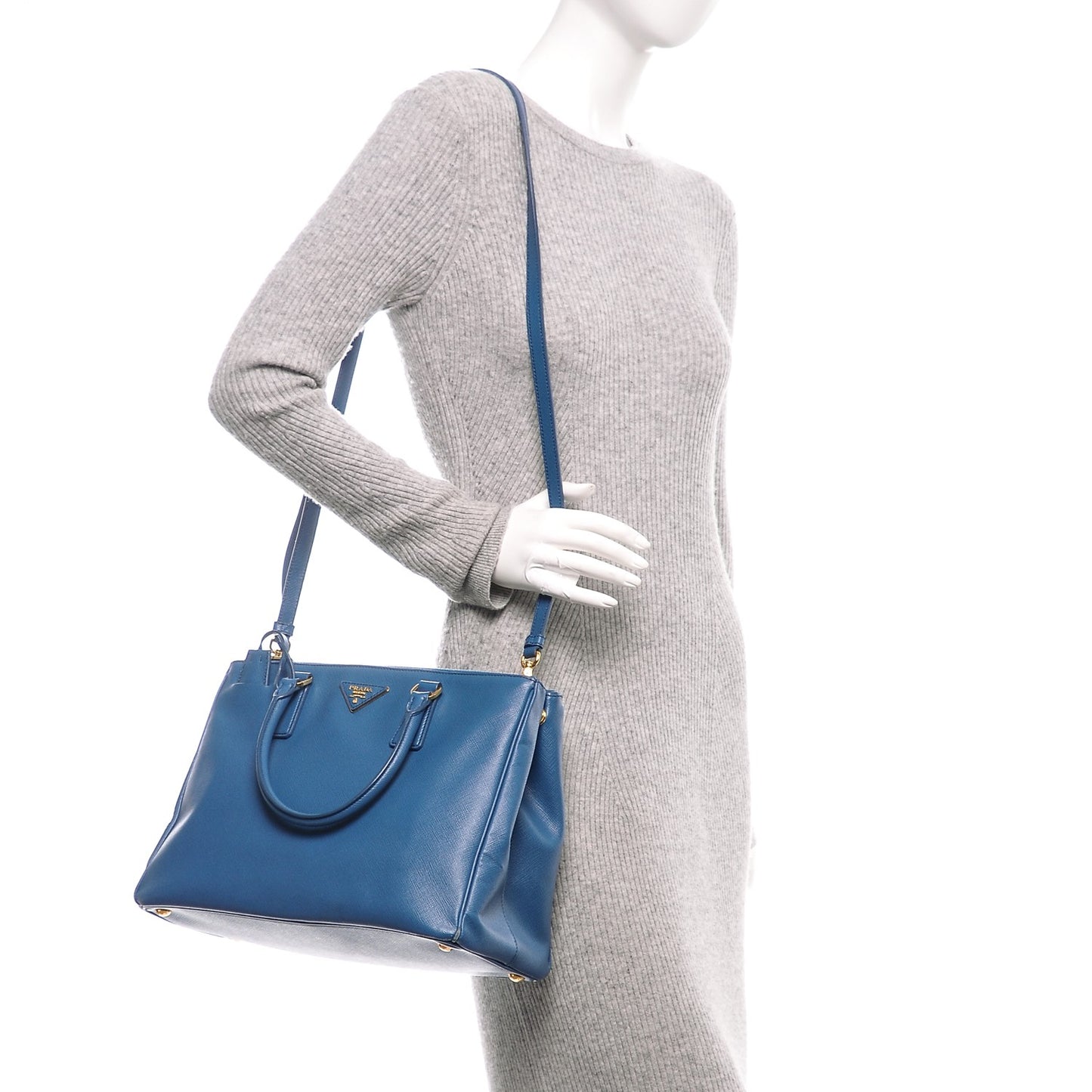 Saffiano Medium Galleria Double Zip Tote Cobalto