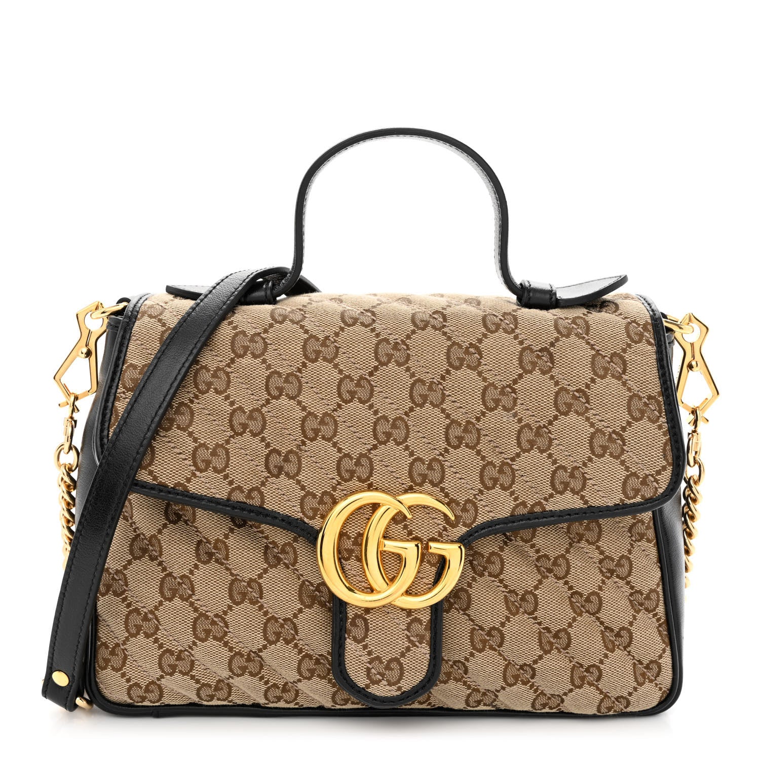Gucci Monogram Azalea Calfskin Matelasse Diagonal Small GG Marmont Top Handle Shoulder Bag Beige Ebony Black 1 of 11