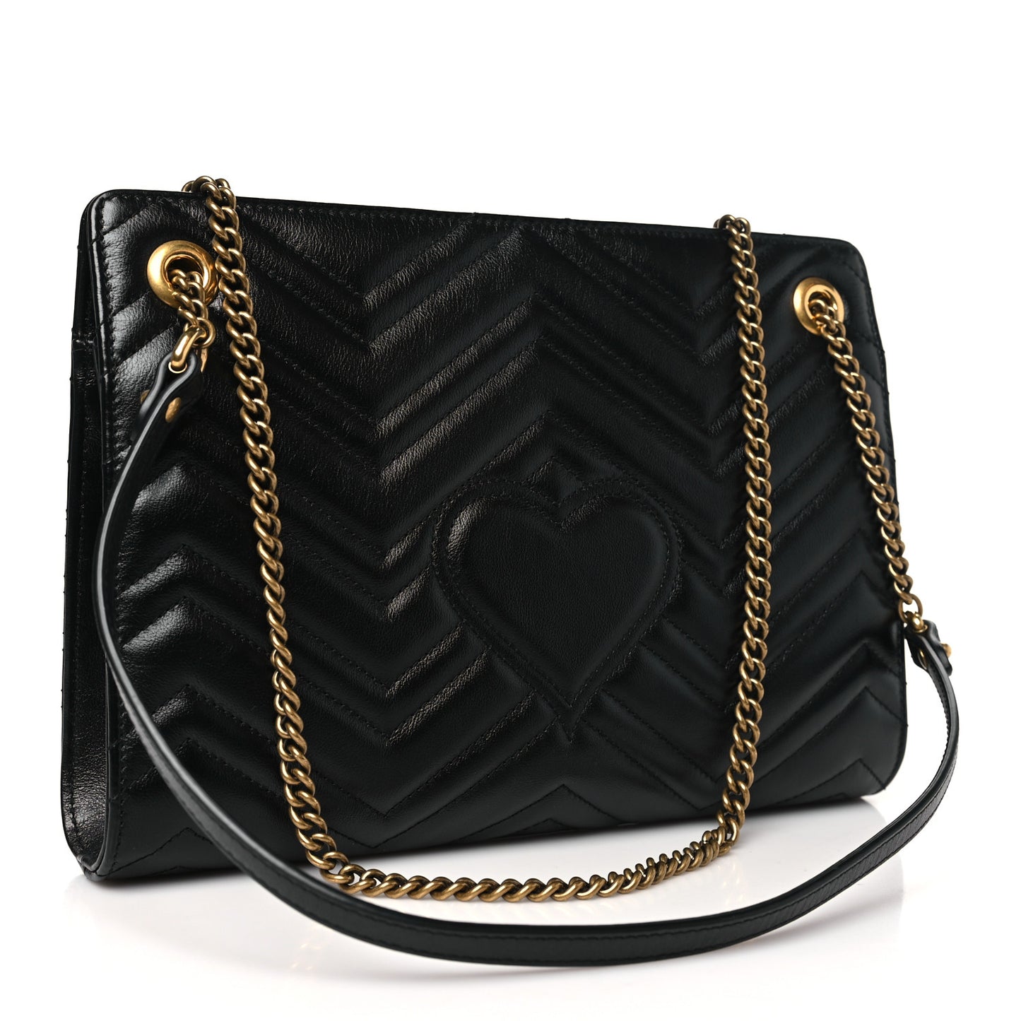Azalea Calfskin Matelasse Heart Medium GG Marmont Slim Shoulder Bag Black