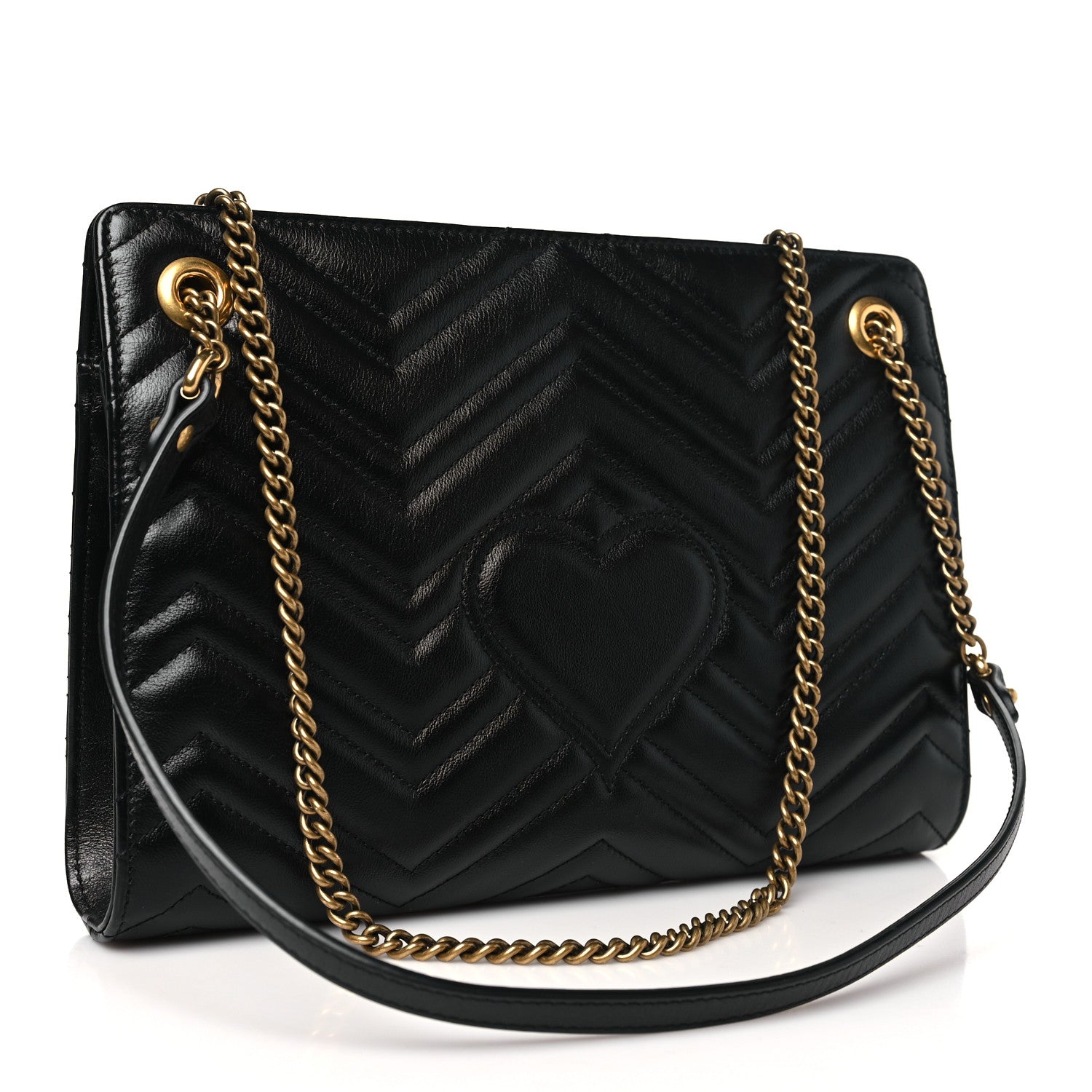Gucci Azalea Calfskin Matelasse Heart Medium GG Marmont Slim Shoulder Bag Black 3 of 10