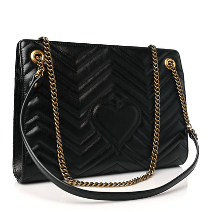 Gucci Azalea Calfskin Matelasse Heart Medium GG Marmont Slim Shoulder Bag Black 3 of 10