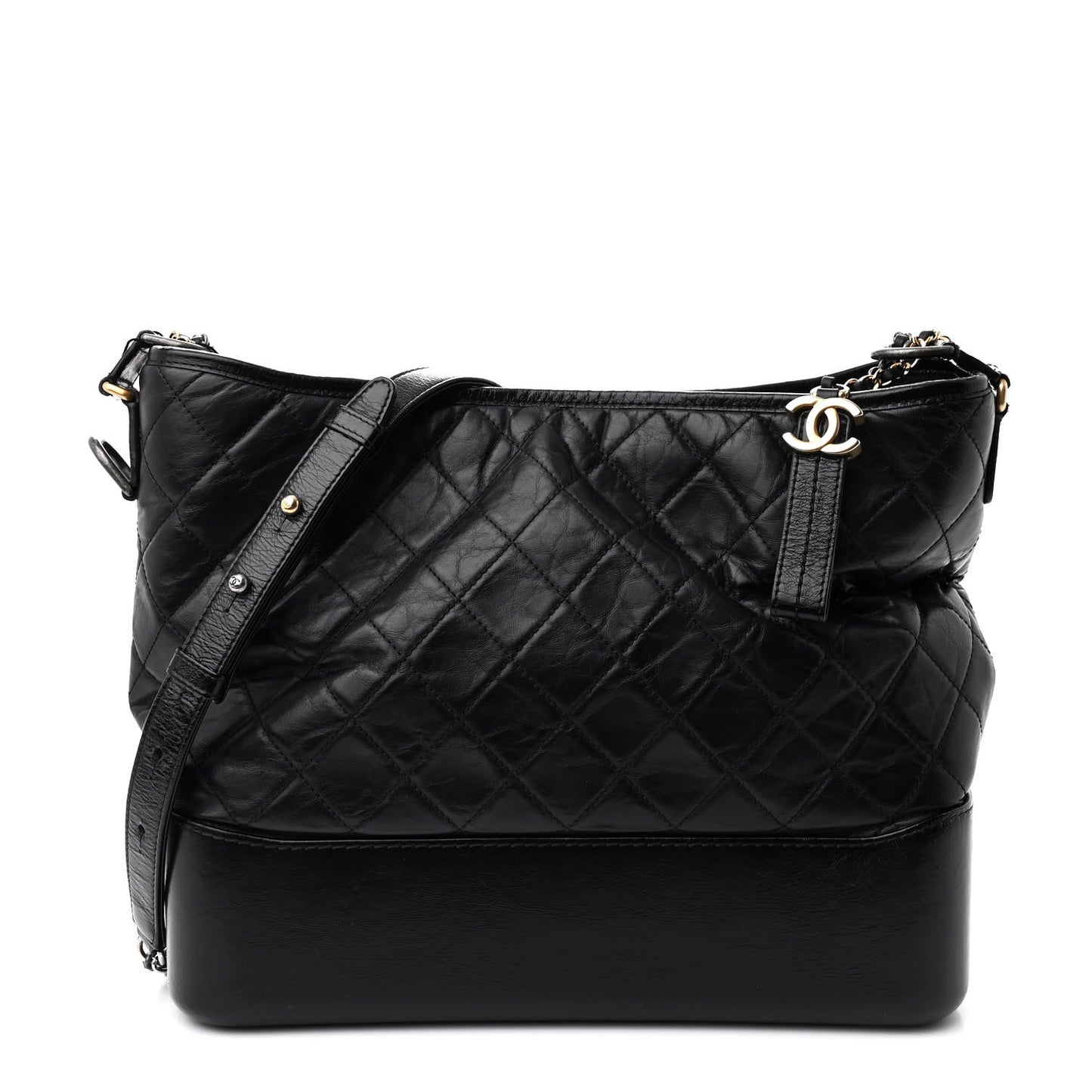 Aged Calfskin Quilted Large Gabrielle Hobo Black