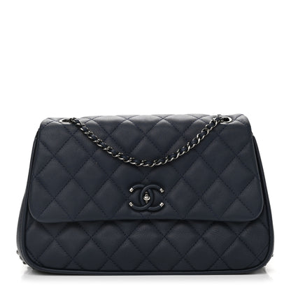 Chanel Calfskin Quilted Medium Frame in Chain Flap Navy 1 of 10