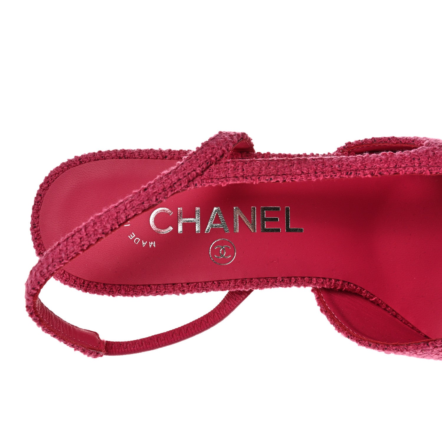 Chanel Tweed Grosgrain Cap Toe CC Slingback Pumps 37.5 Pink Black 7 of 10