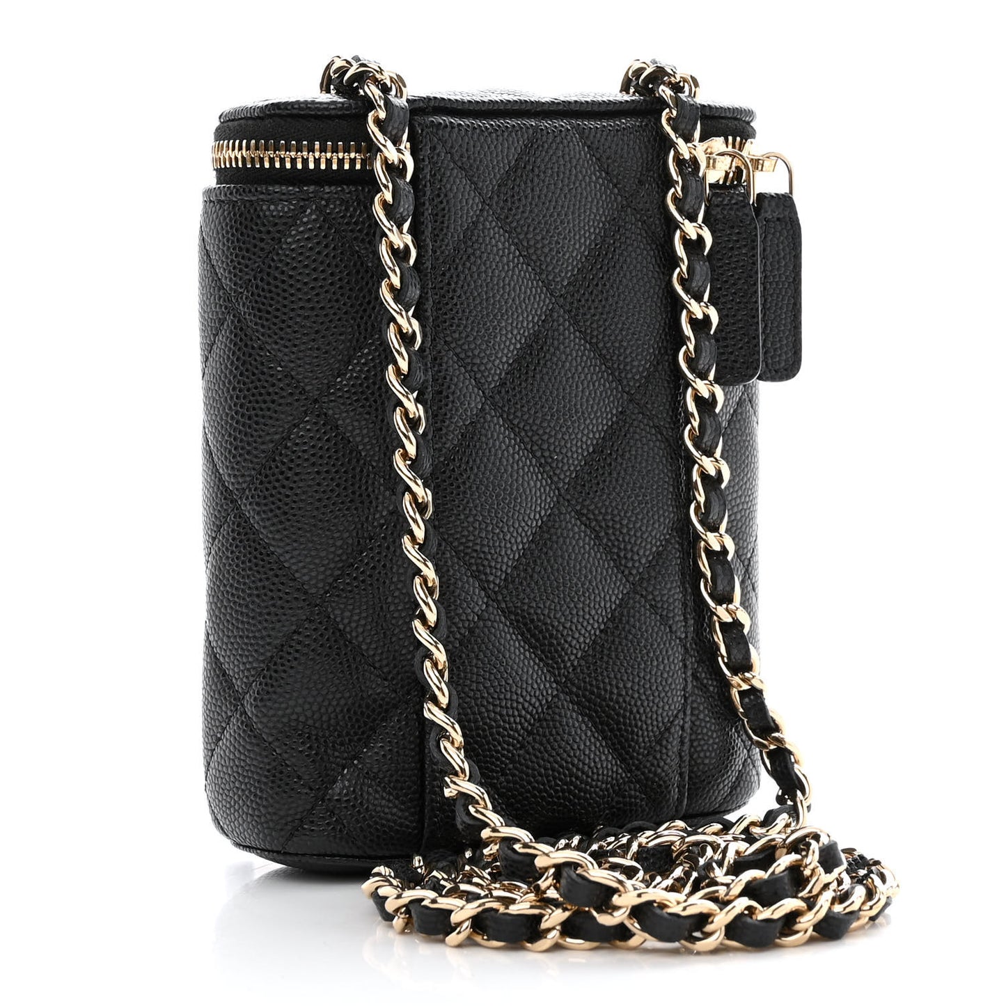 Caviar Quilted Small Vertical Coco Beauty Vanity Case With Chain Black