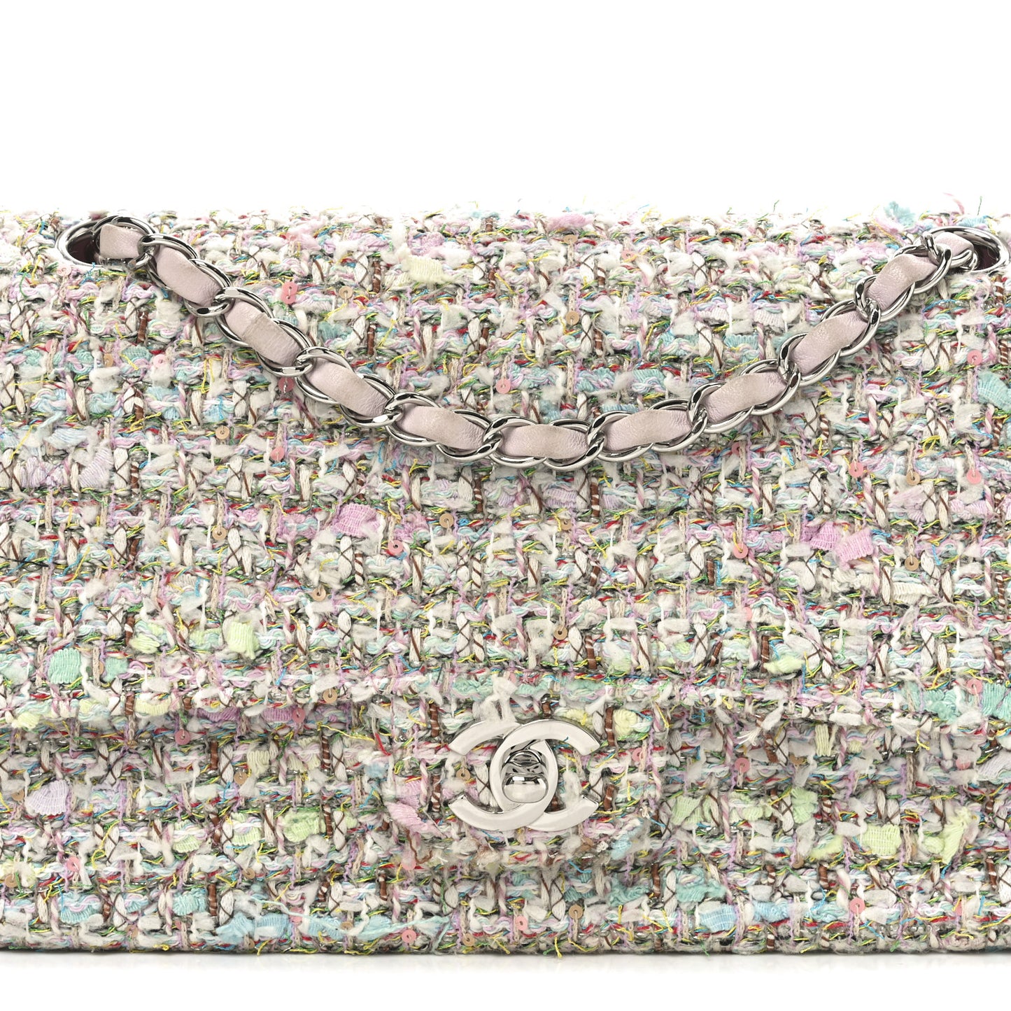 Tweed Quilted Medium Double Flap Light Pink Multicolor