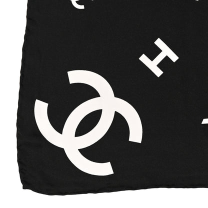 Chanel Silk CC Logo Scarf White Black White 3 of 3