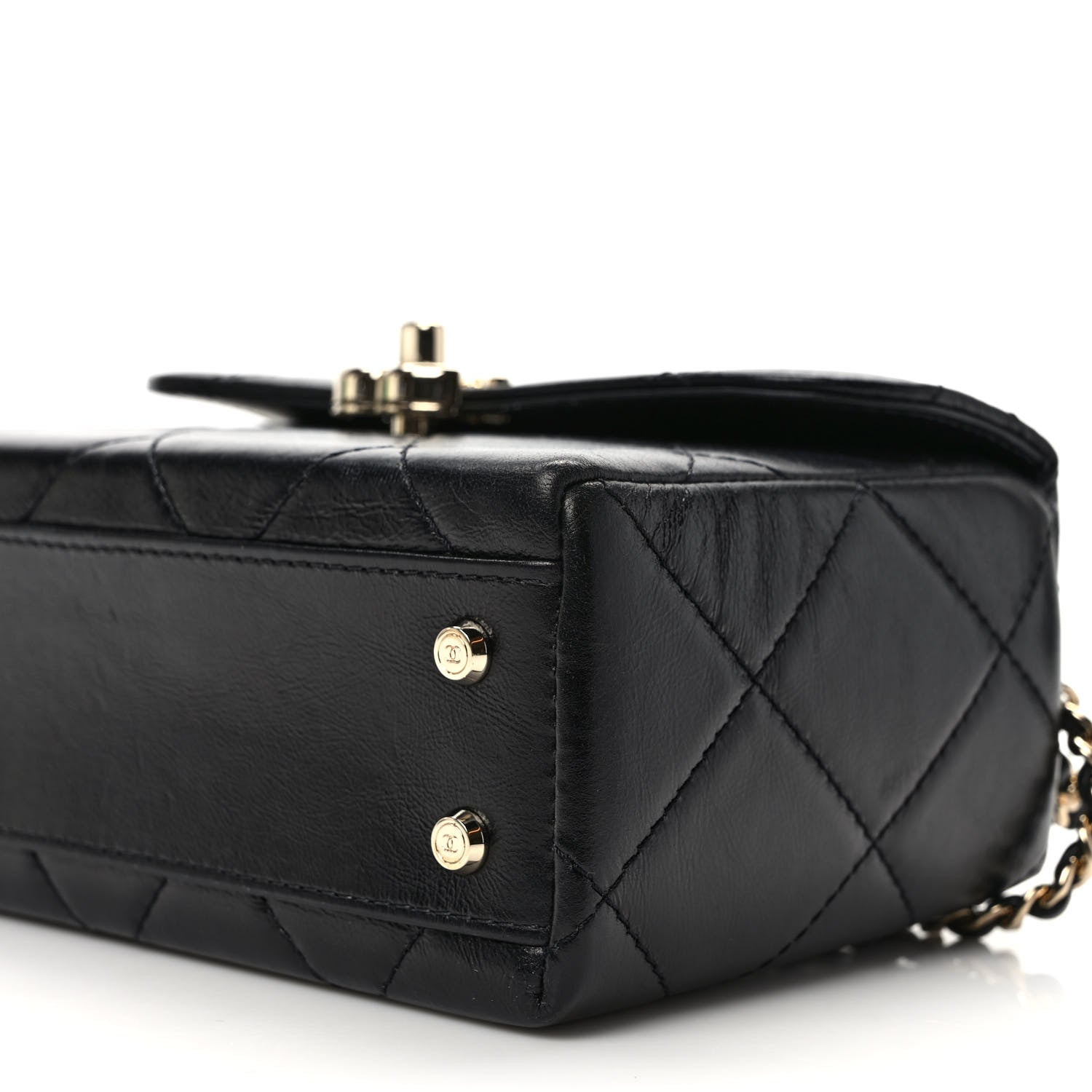 Chanel Shiny Calfskin Quilted Small CC Top Handle Box Bag Black 9 of 10