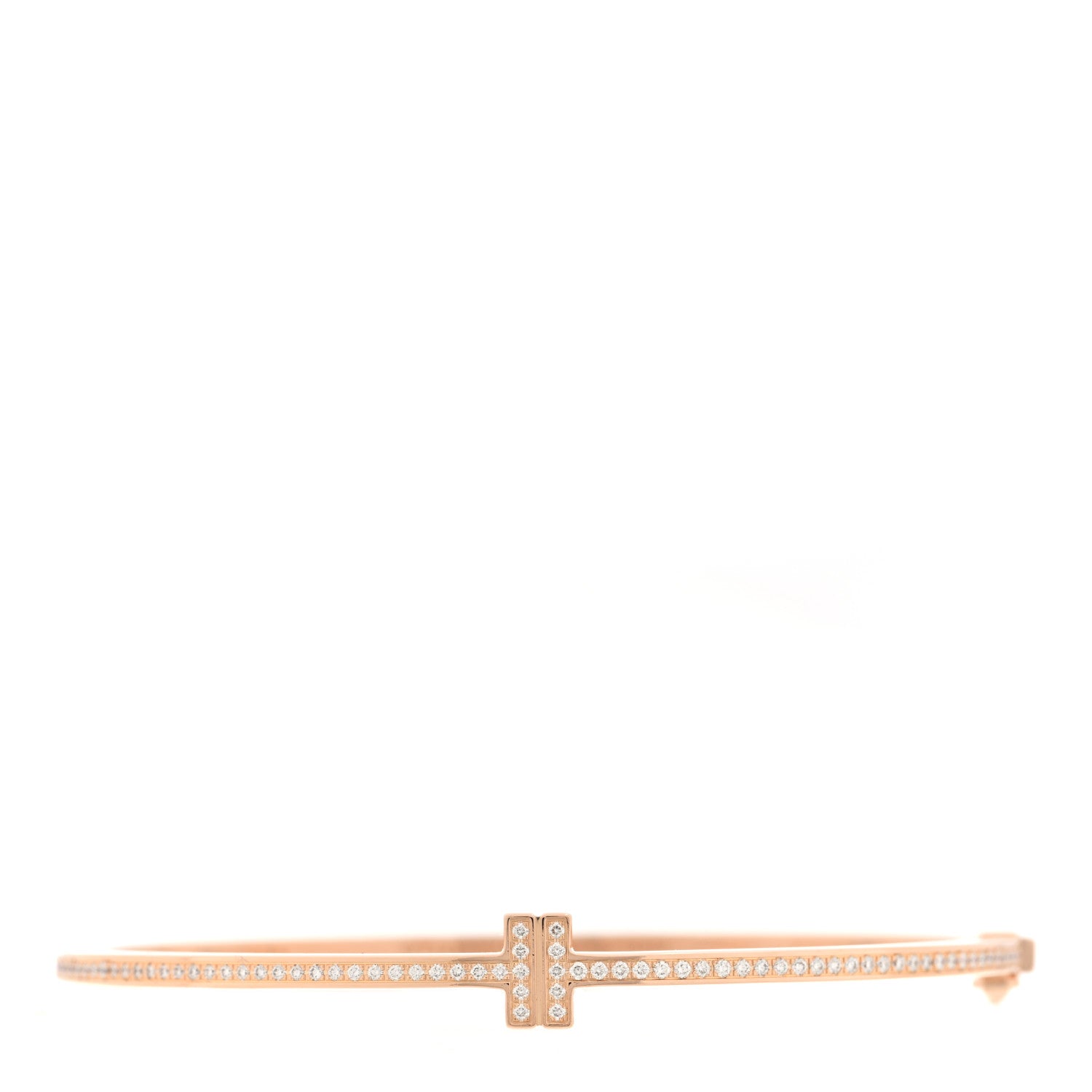 Tiffany 18K Yellow Gold Diamond T Hinged Wire Bangle Bracelet 1 of 4