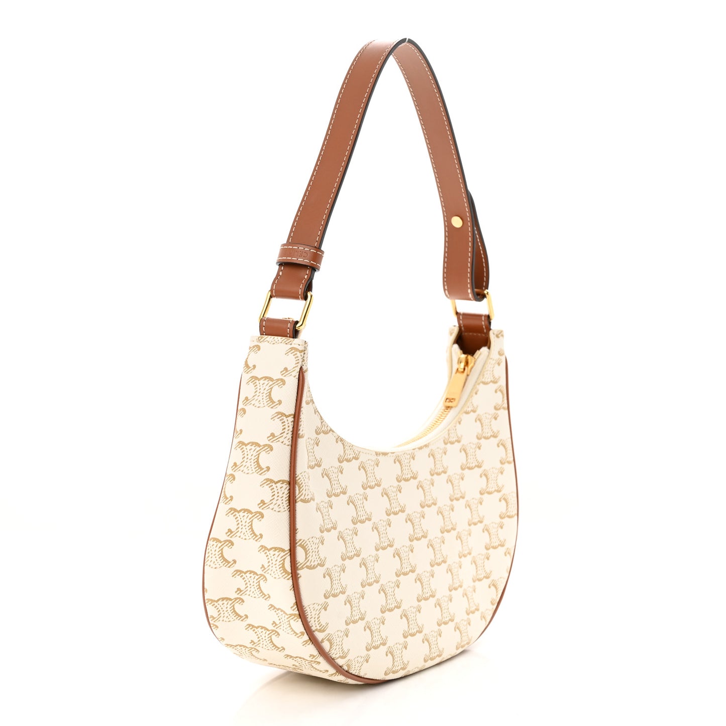 Canvas Calfskin Ava Triomphe Shoulder Bag White