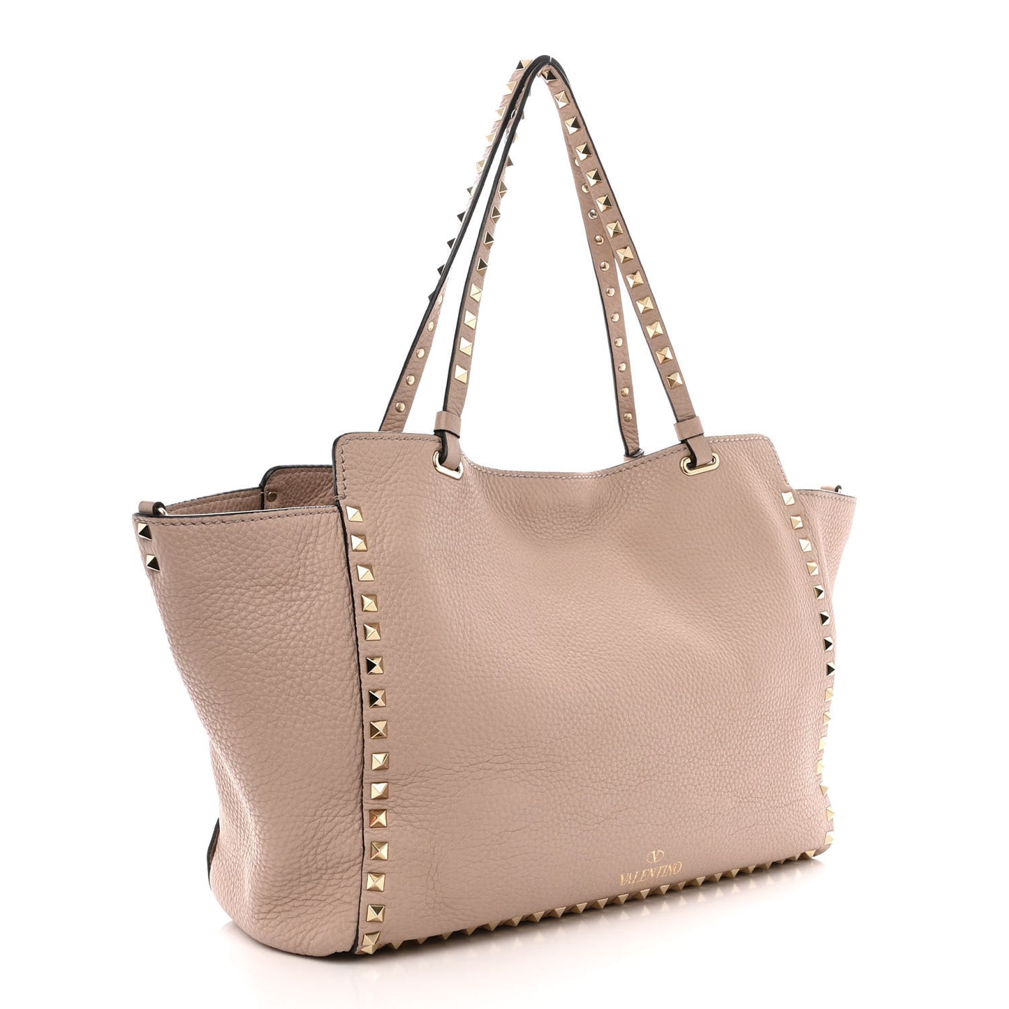 Pebbled Calfskin Medium Rockstud Tote Poudre