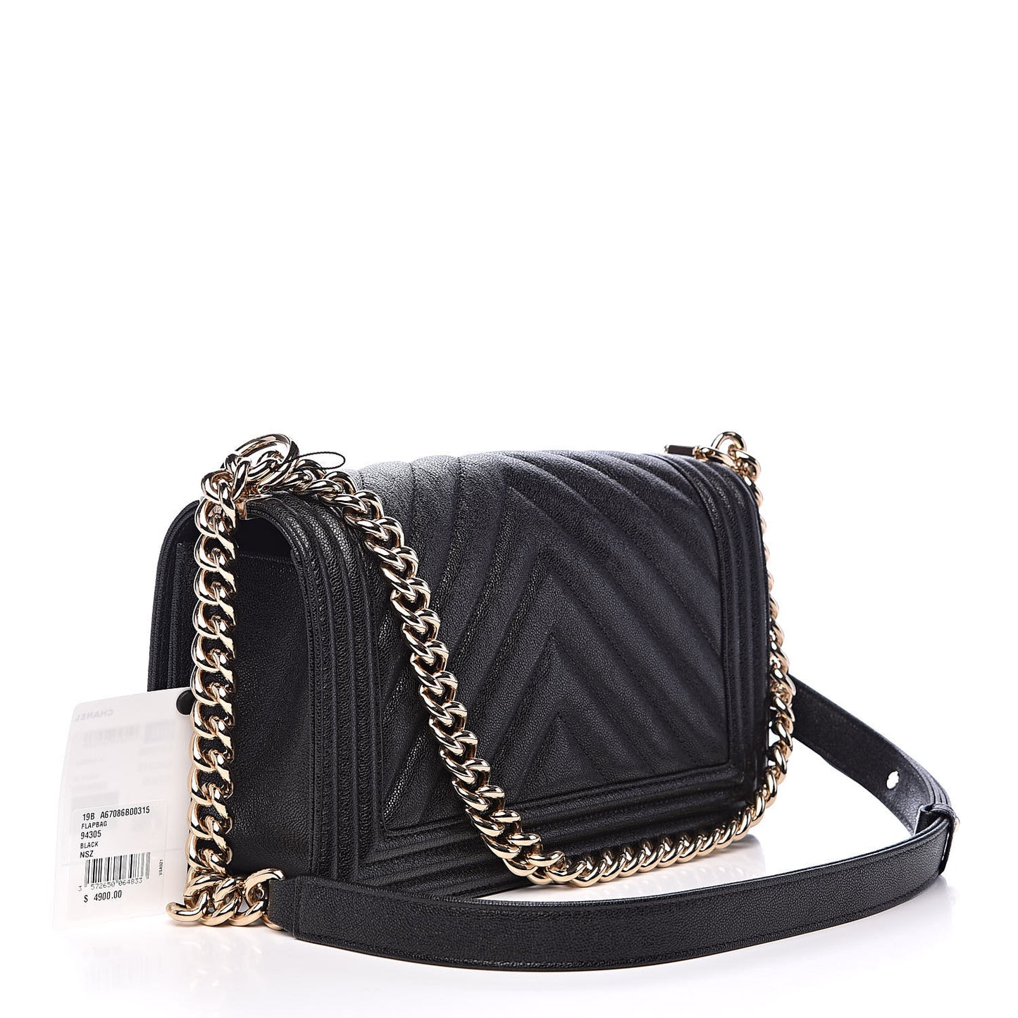 Caviar Chevron Quilted Medium Boy Flap Black