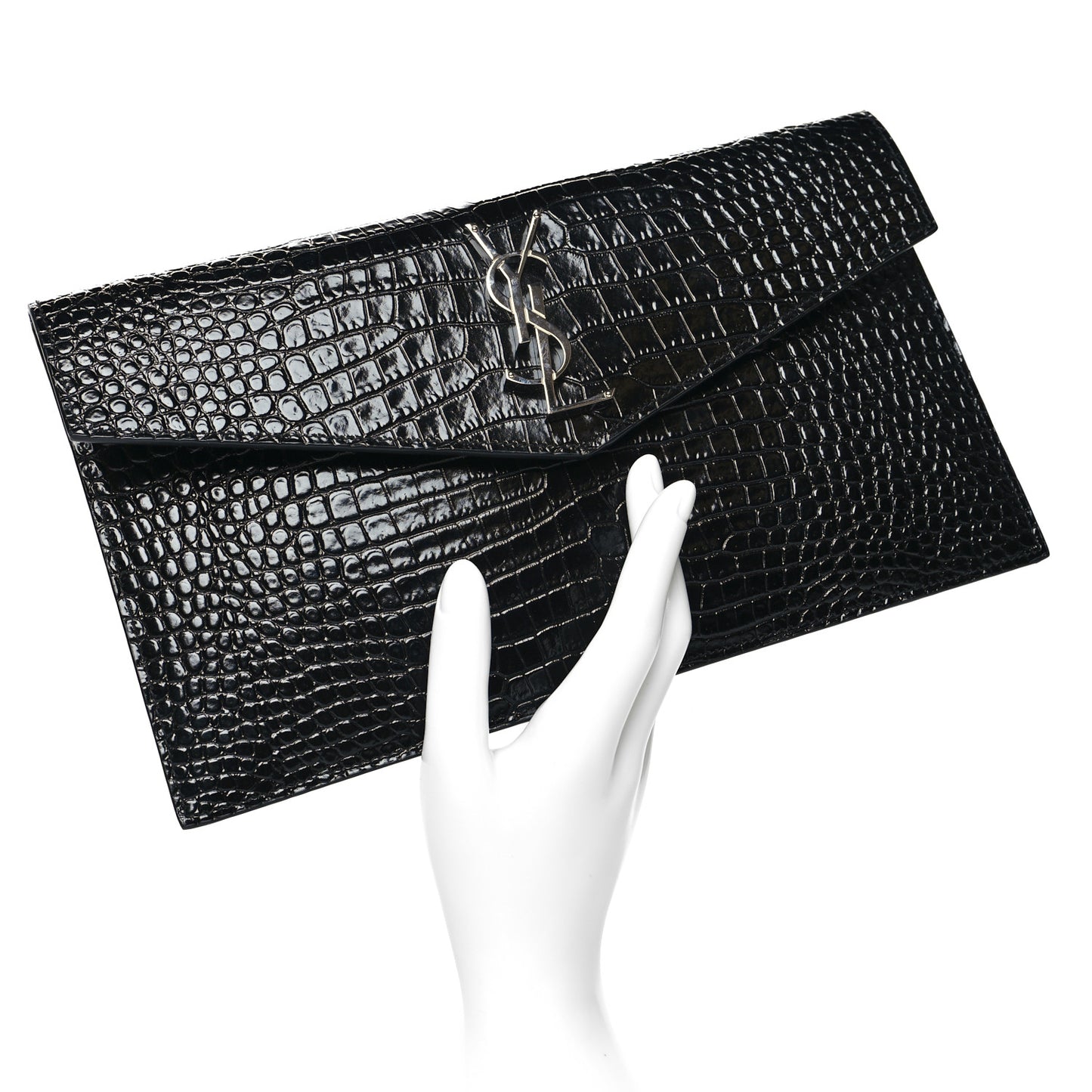 Calfskin Crocodile Embossed Uptown Monogram Pouch Black