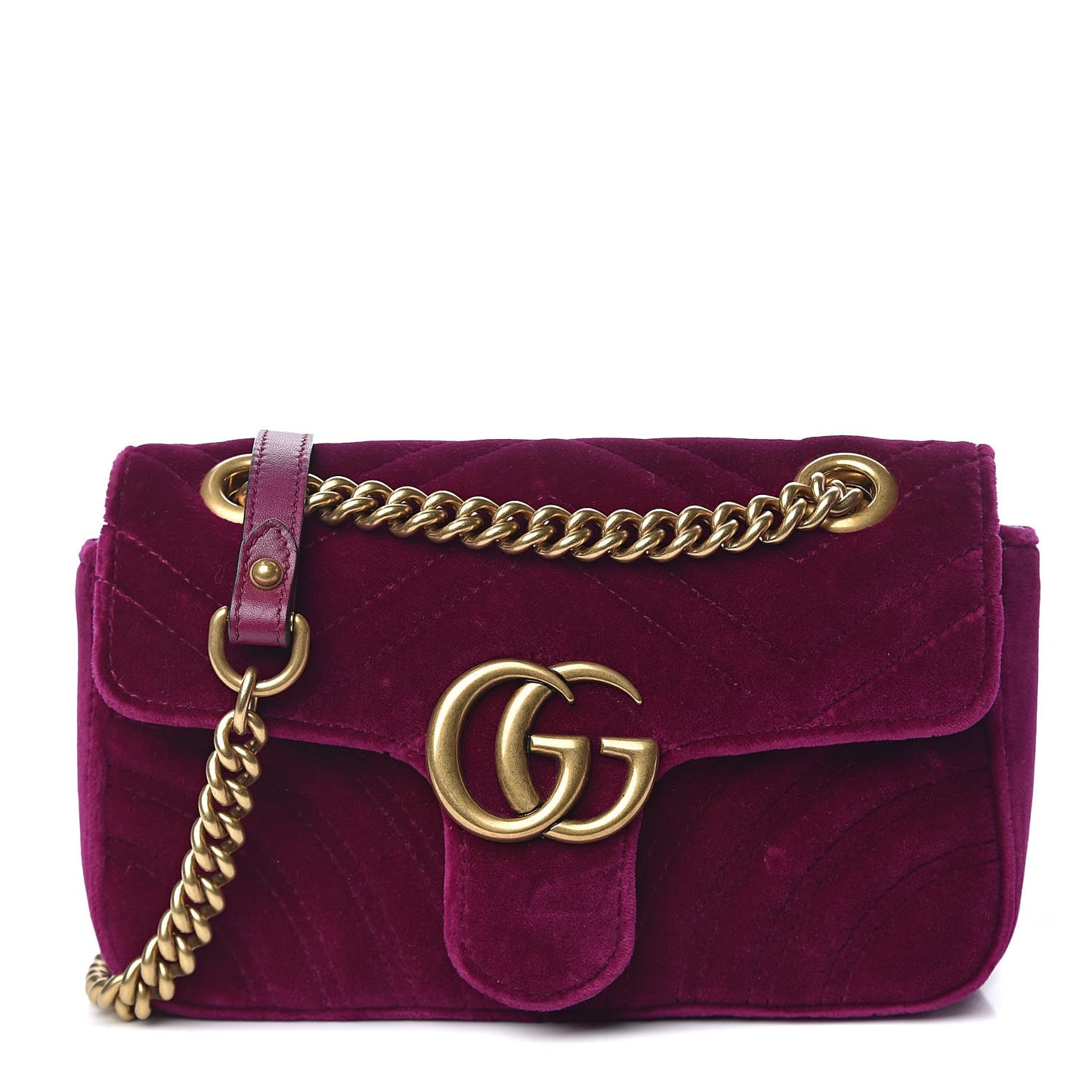Velvet Matelasse Mini GG Marmont Shoulder Bag Fuchsia Violet Cyclamen