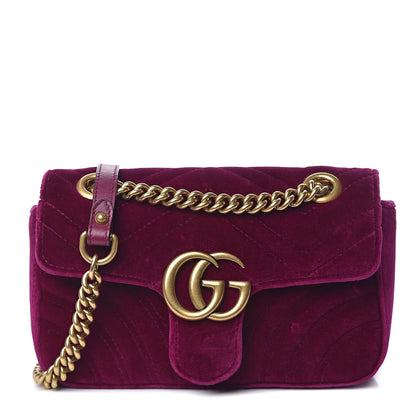 Gucci Velvet Matelasse Mini GG Marmont Shoulder Bag Fuchsia Violet Cyclamen 1 of 10
