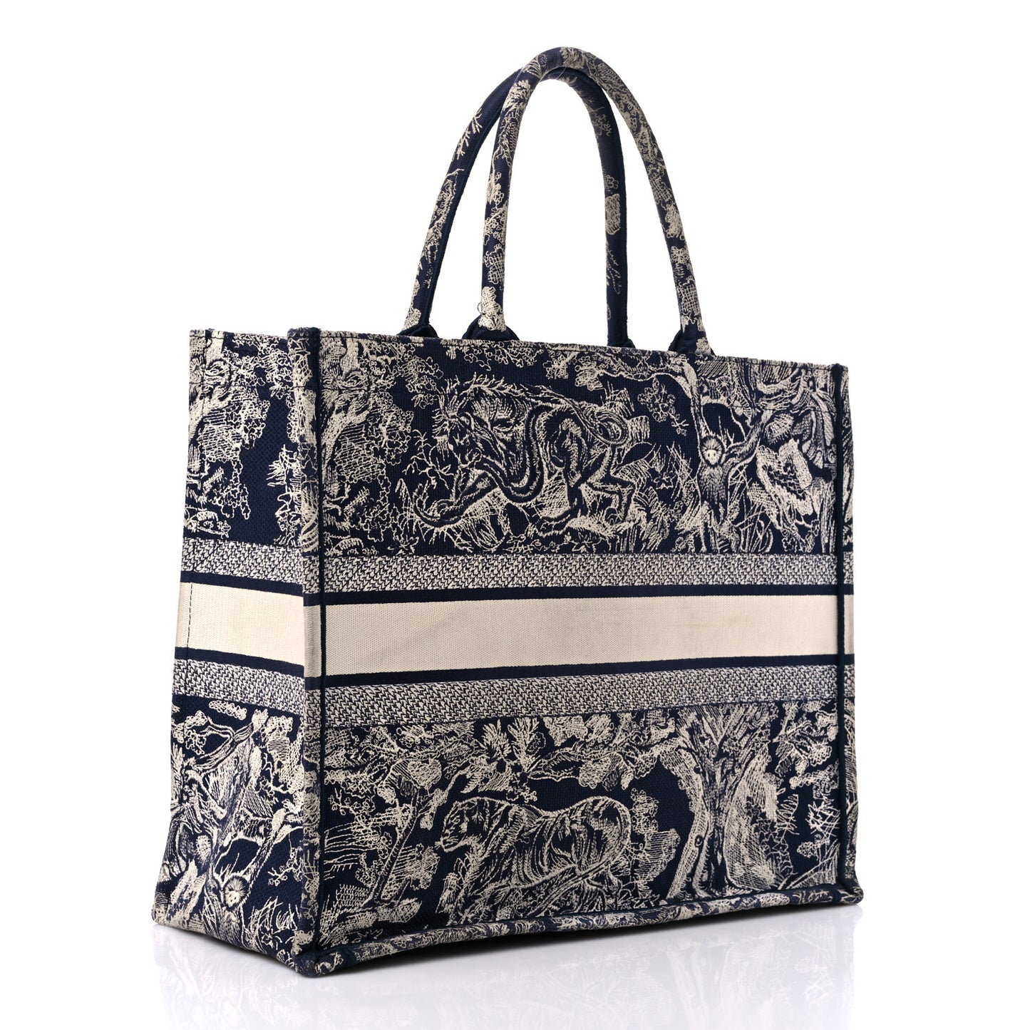 Canvas Embroidered Large Dioriviera Toile De Jouy Reverse Book Tote Blue