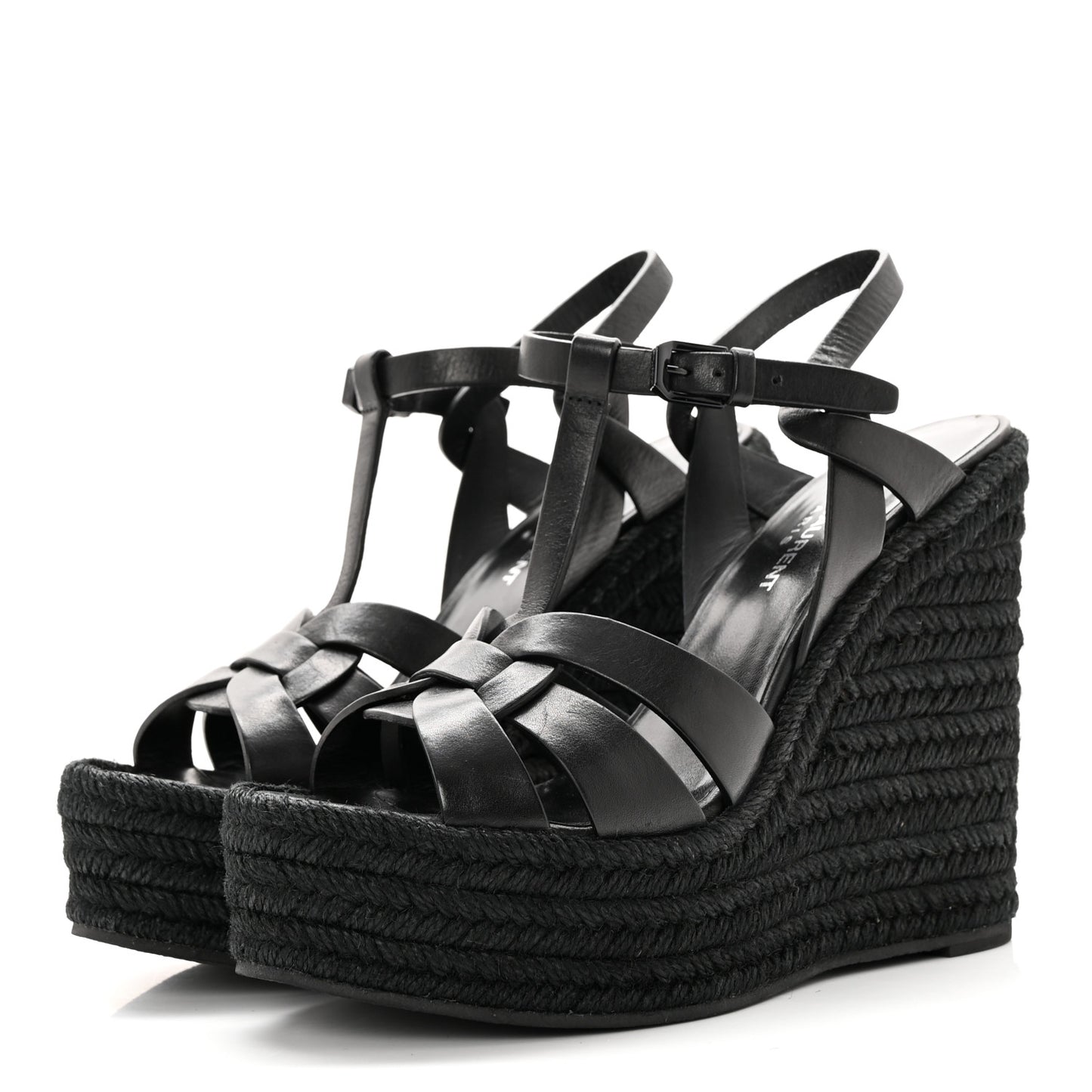 Calfskin Tribute 95 Platform Espadrille Wedge Sandals 37 Black