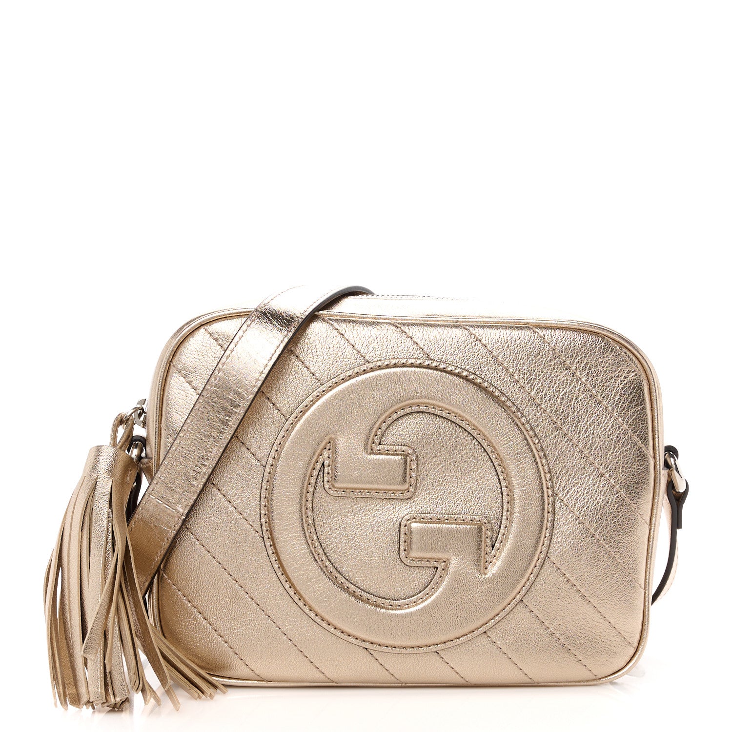 Gucci Metallic Sakai Be Green Calfskin Diagonal Stitched Small Blondie Shoulder Bag Golden Beige 1 of 13