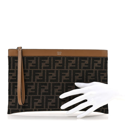 Fendi Vitello King Jacquard FF 1974 Medium Flat Pouch Tobacco Moro Sand 2 of 7