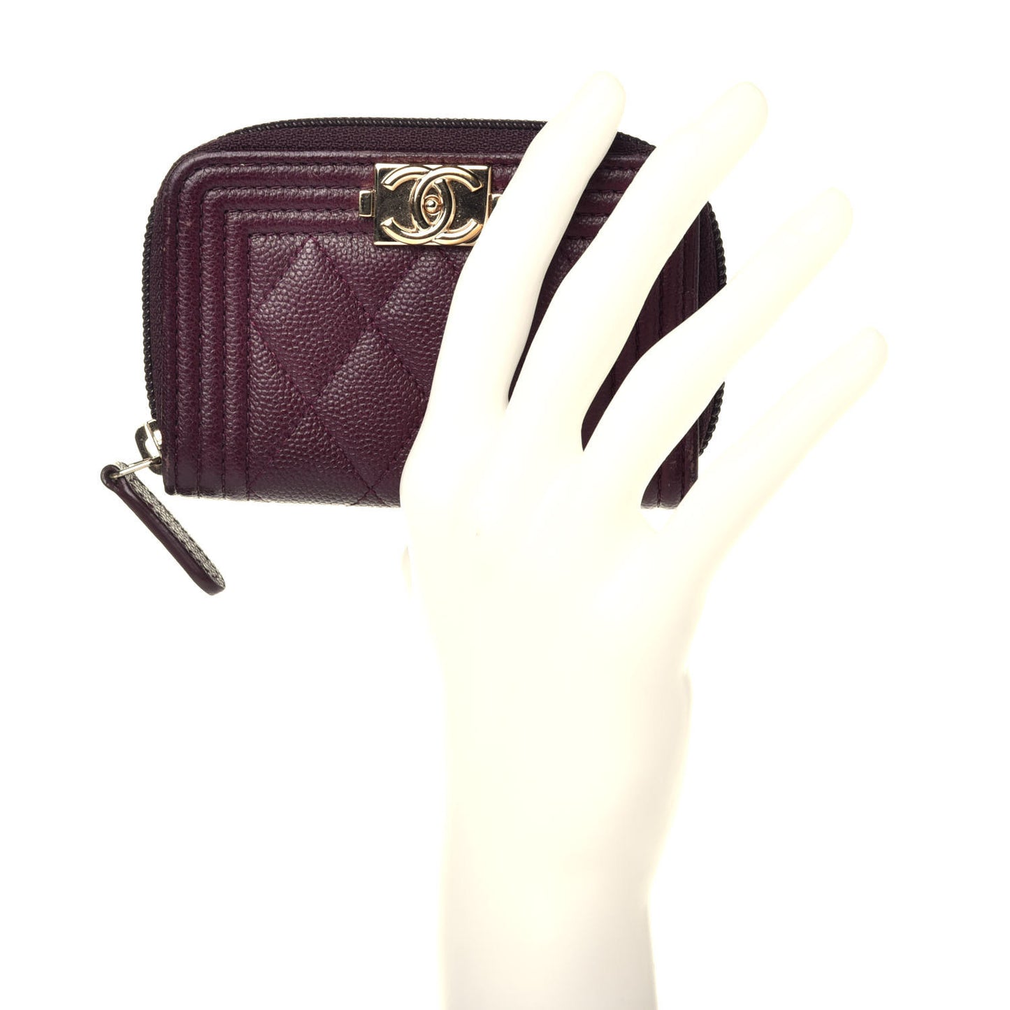 Caviar Quilted Boy Zip Around Coin Purse Wallet Dark Purple