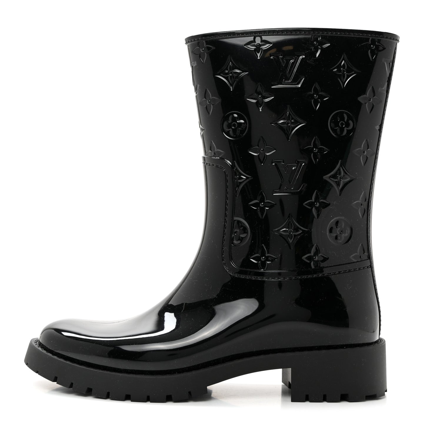 Rubber Embossed Monogram Drops Flat Half Boots 41 Black