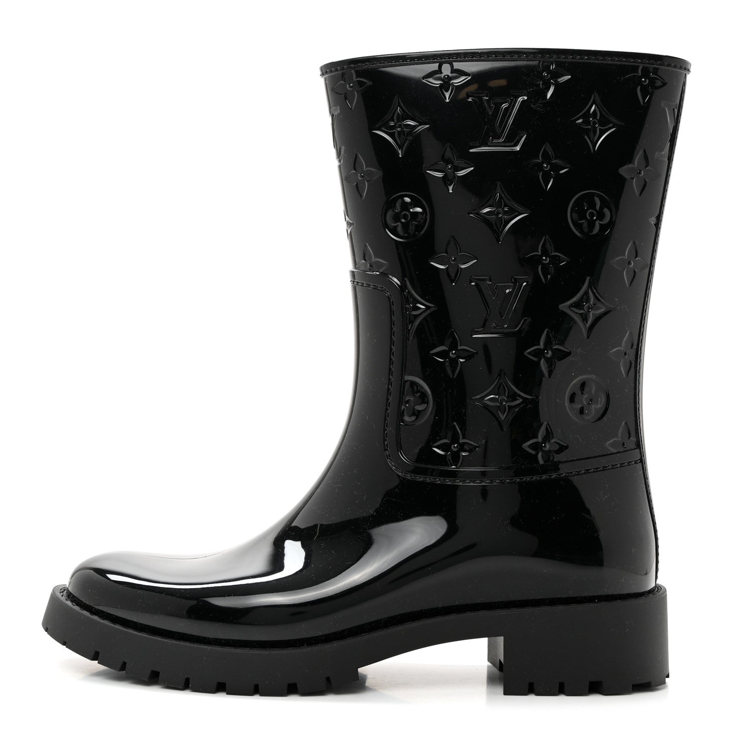 Louis Vuitton Rubber Embossed Monogram Drops Flat Half Boots 41 Black 1 of 7