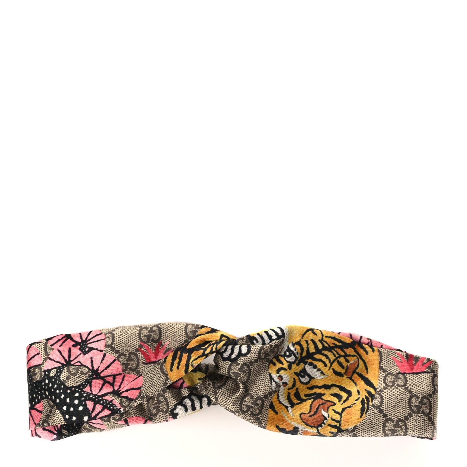 Gucci Silk Monogram Bengal Tiger Print Duchesse Headband Pink 1 of 5
