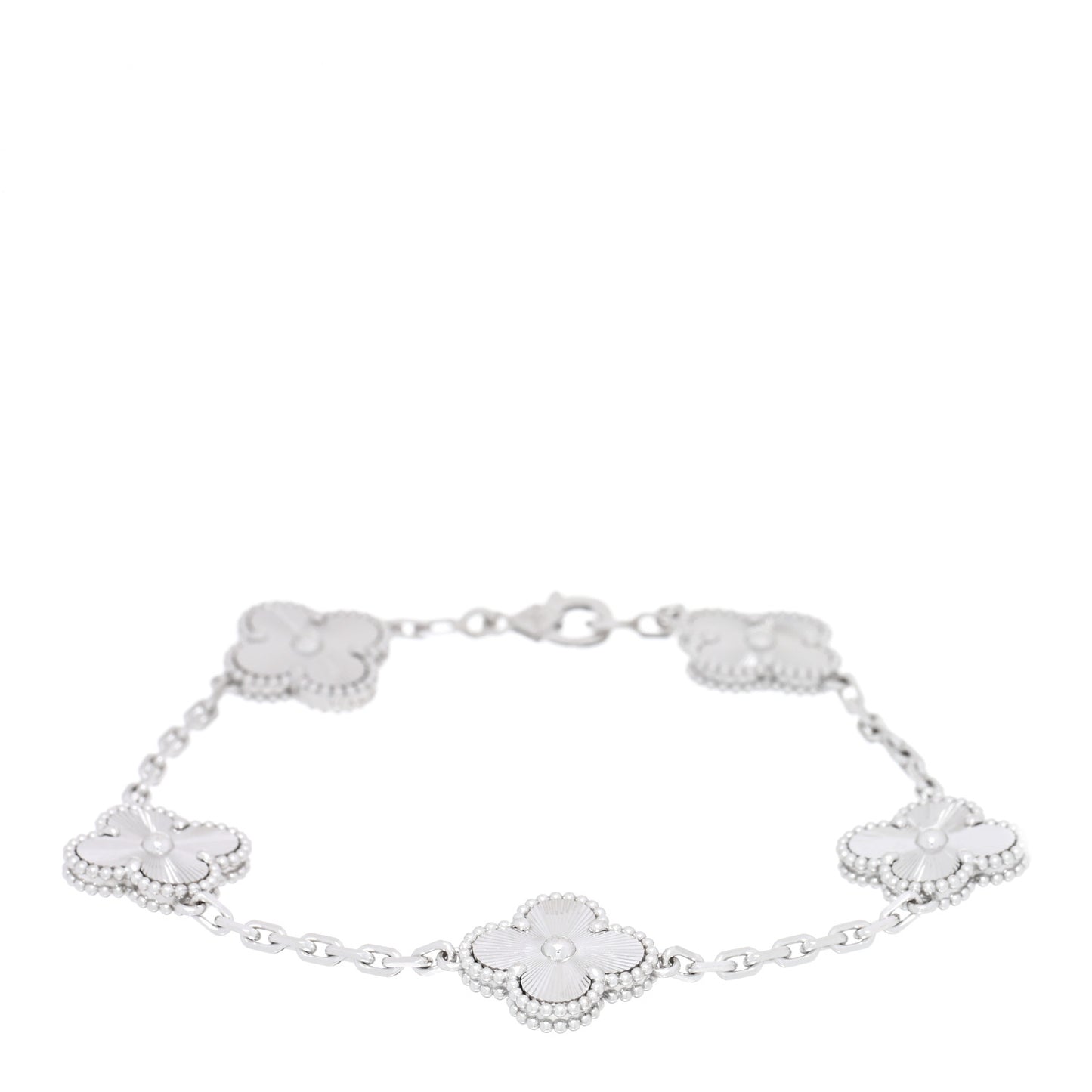 18K White Gold 5 Motifs Guilloche Vintage Alhambra Bracelet