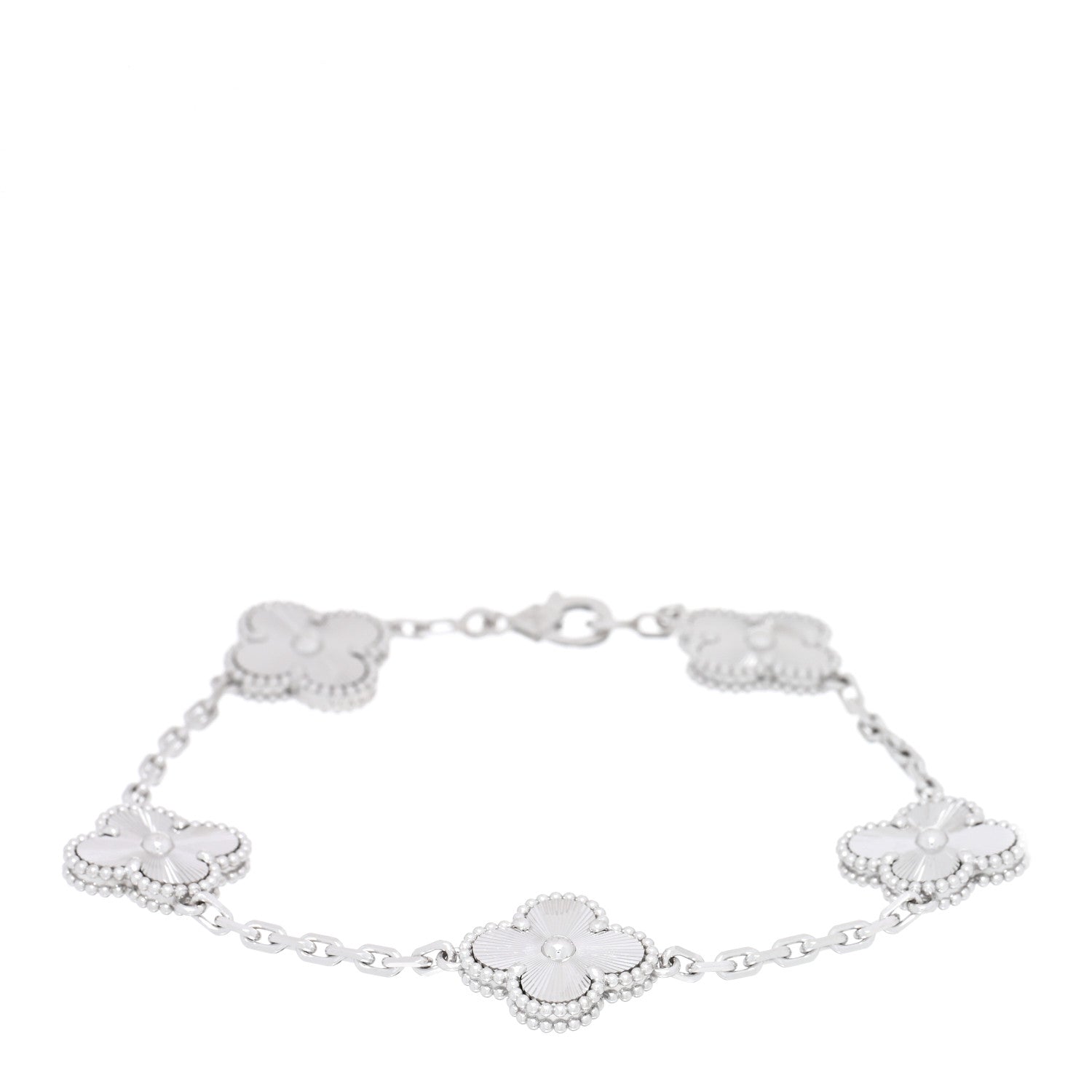 Van Cleef & Arpels 18K White Gold 5 Motifs Guilloche Vintage Alhambra Bracelet 1 of 3