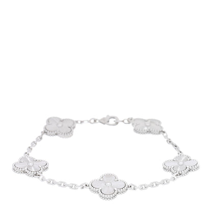 Van Cleef & Arpels 18K White Gold 5 Motifs Guilloche Vintage Alhambra Bracelet 1 of 3