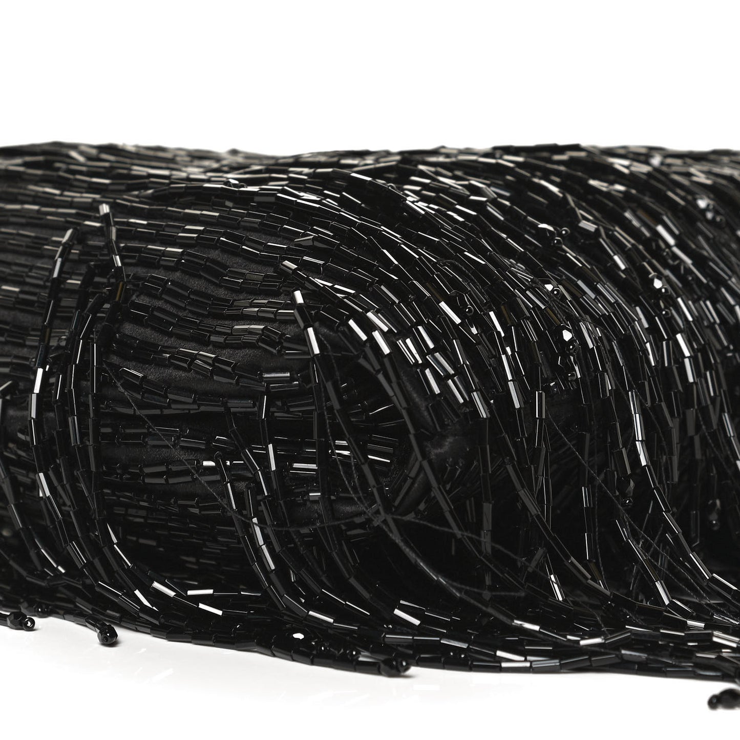 Satin Bead Embellished Callie Fringe Tassel Chain Evening Bag Black