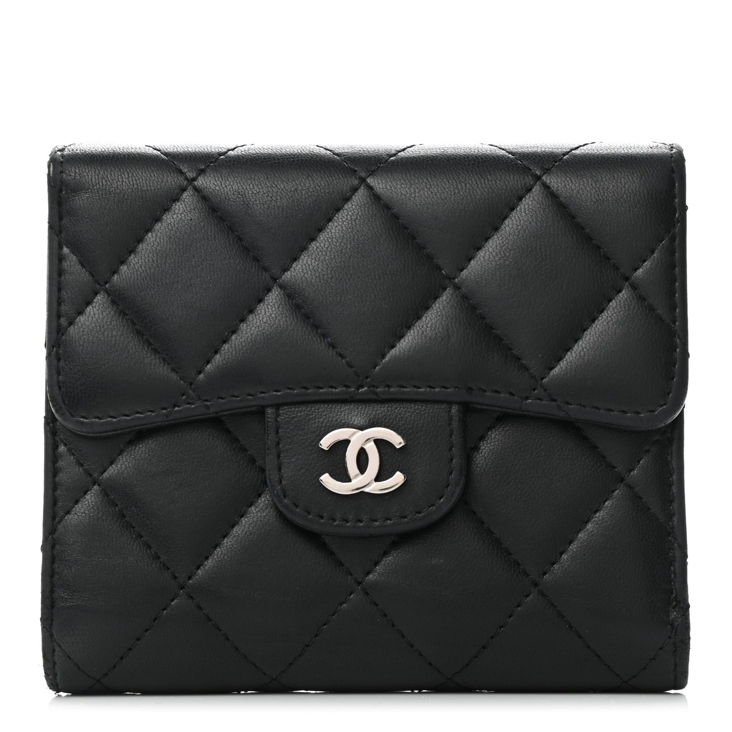 Lambskin Quilted Compact Flap Wallet Black