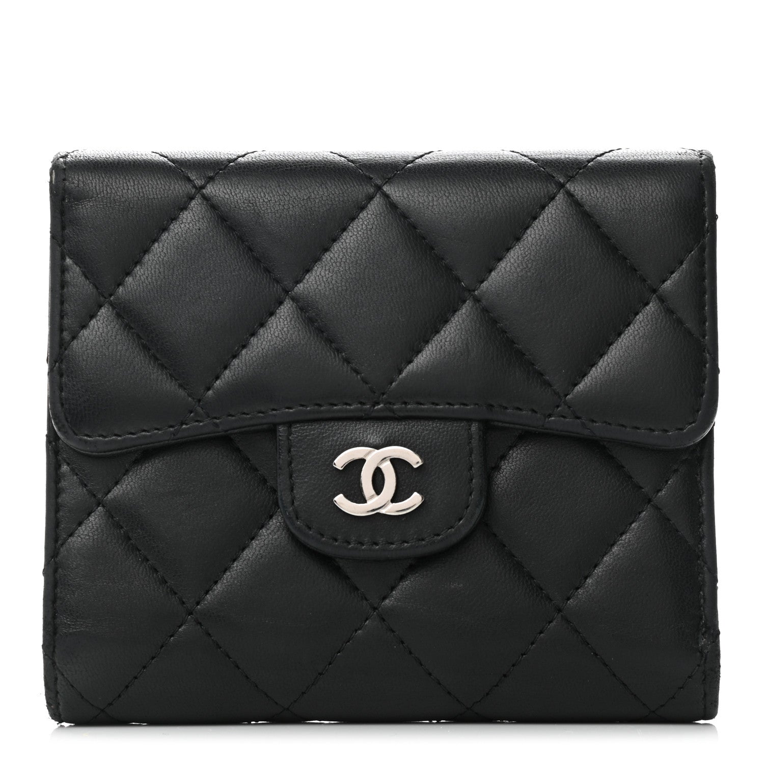 Chanel Lambskin Quilted Compact Flap Wallet Black 1 of 9