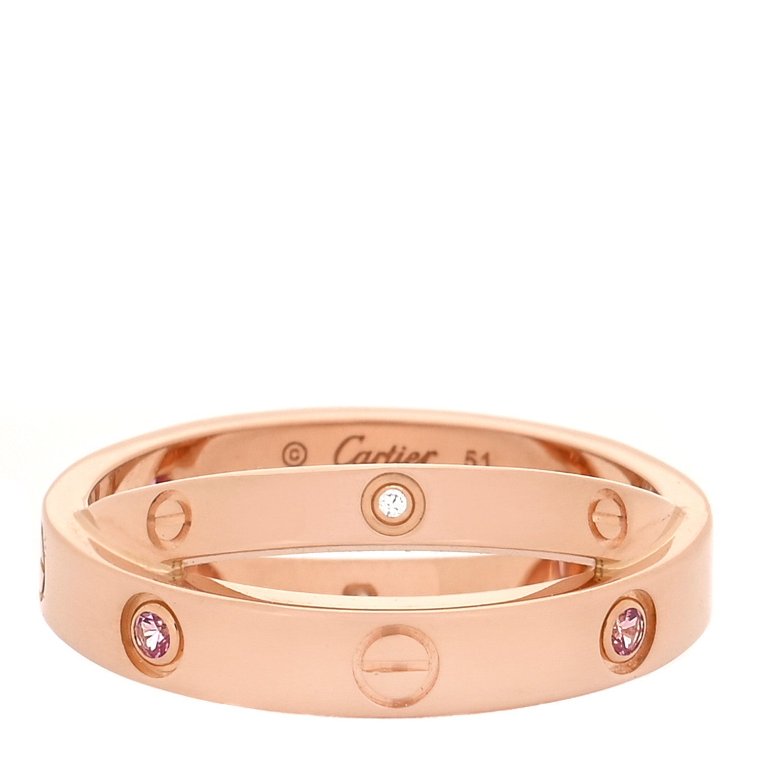 Cartier 18K Pink Gold Diamond Pink Sapphire LOVE Ring 51/5.75 1 of 5