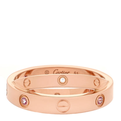 Cartier 18K Pink Gold Diamond Pink Sapphire LOVE Ring 51/5.75 1 of 5