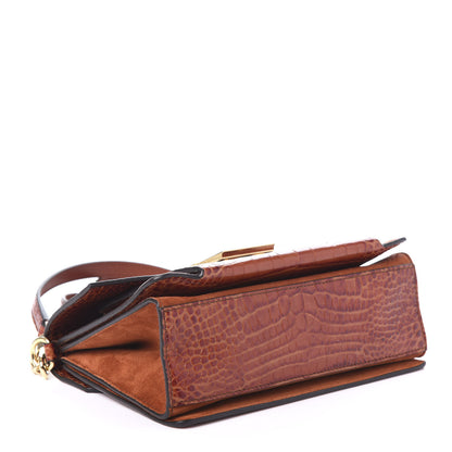 Givenchy Calfskin Crocodile Embossed Suede Small GV3 Shoulder Bag Cognac 4 of 9