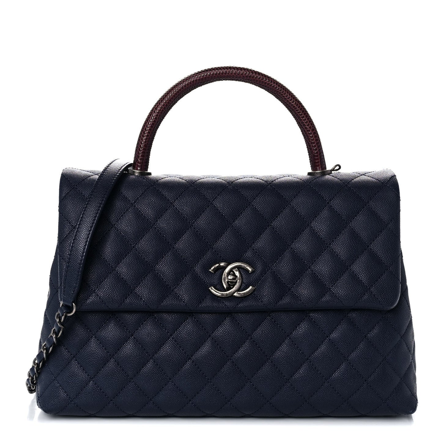 Caviar Lizard Quilted Medium Coco Handle Flap Navy