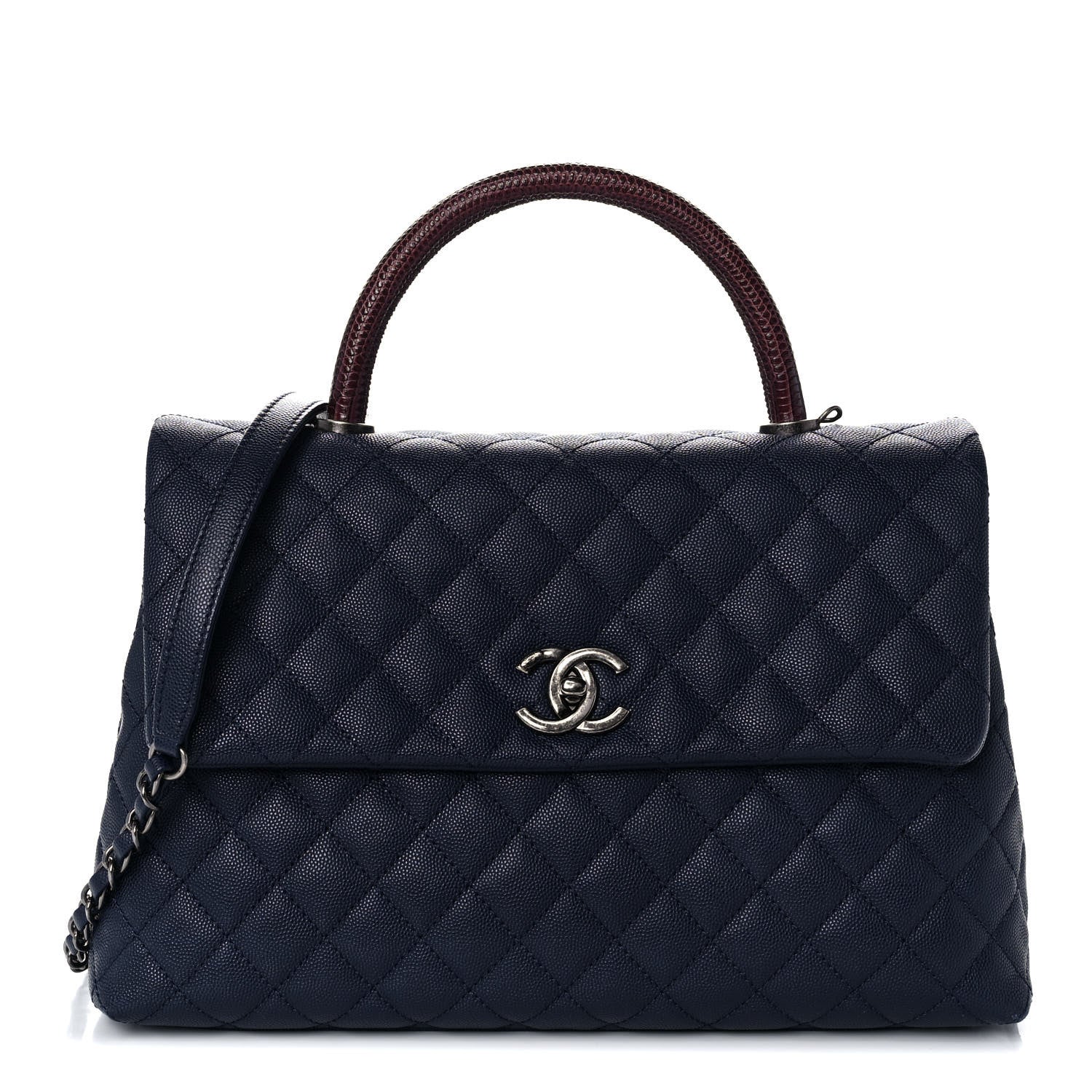 Chanel Caviar Lizard Quilted Medium Coco Handle Flap Navy 1 of 13
