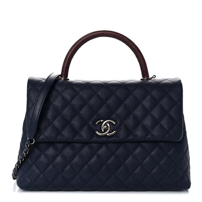 Chanel Caviar Lizard Quilted Medium Coco Handle Flap Navy 1 of 13