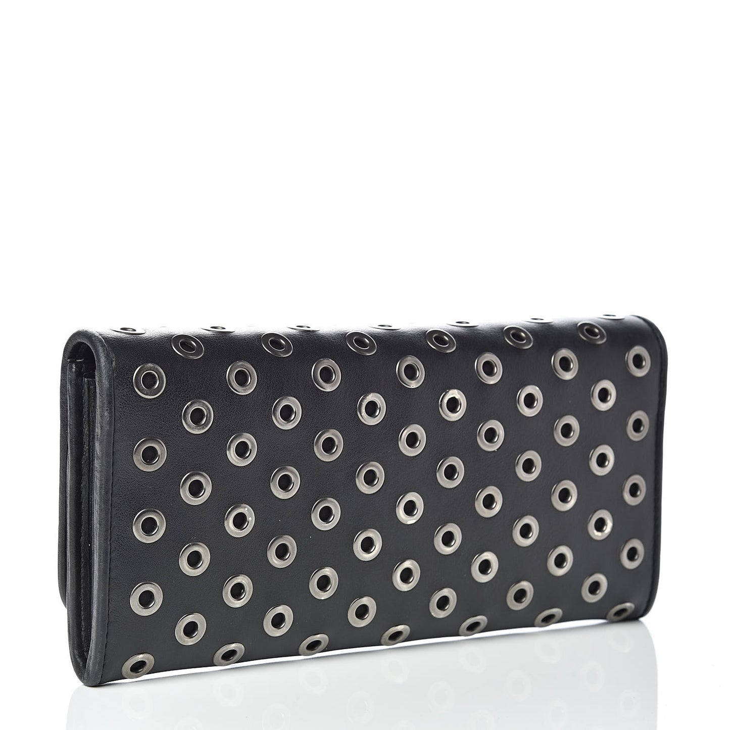 Calfskin Studded Rings Continental Flap Wallet Black