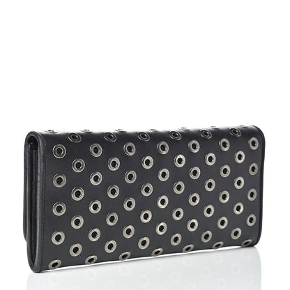 Prada Calfskin Studded Rings Continental Flap Wallet Black 4 of 12