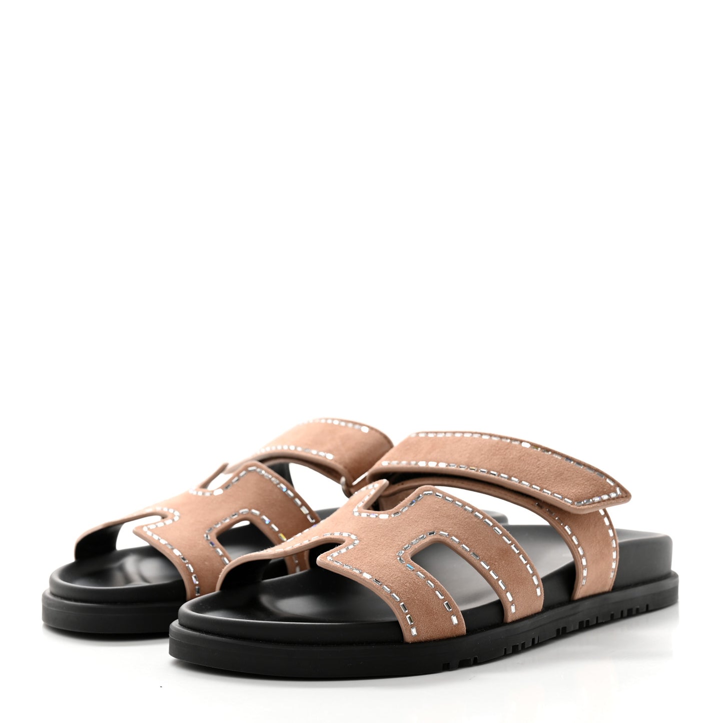 Suede Goatskin Crystal Embellished Womens Chypre Sandals 38 Rose Perle