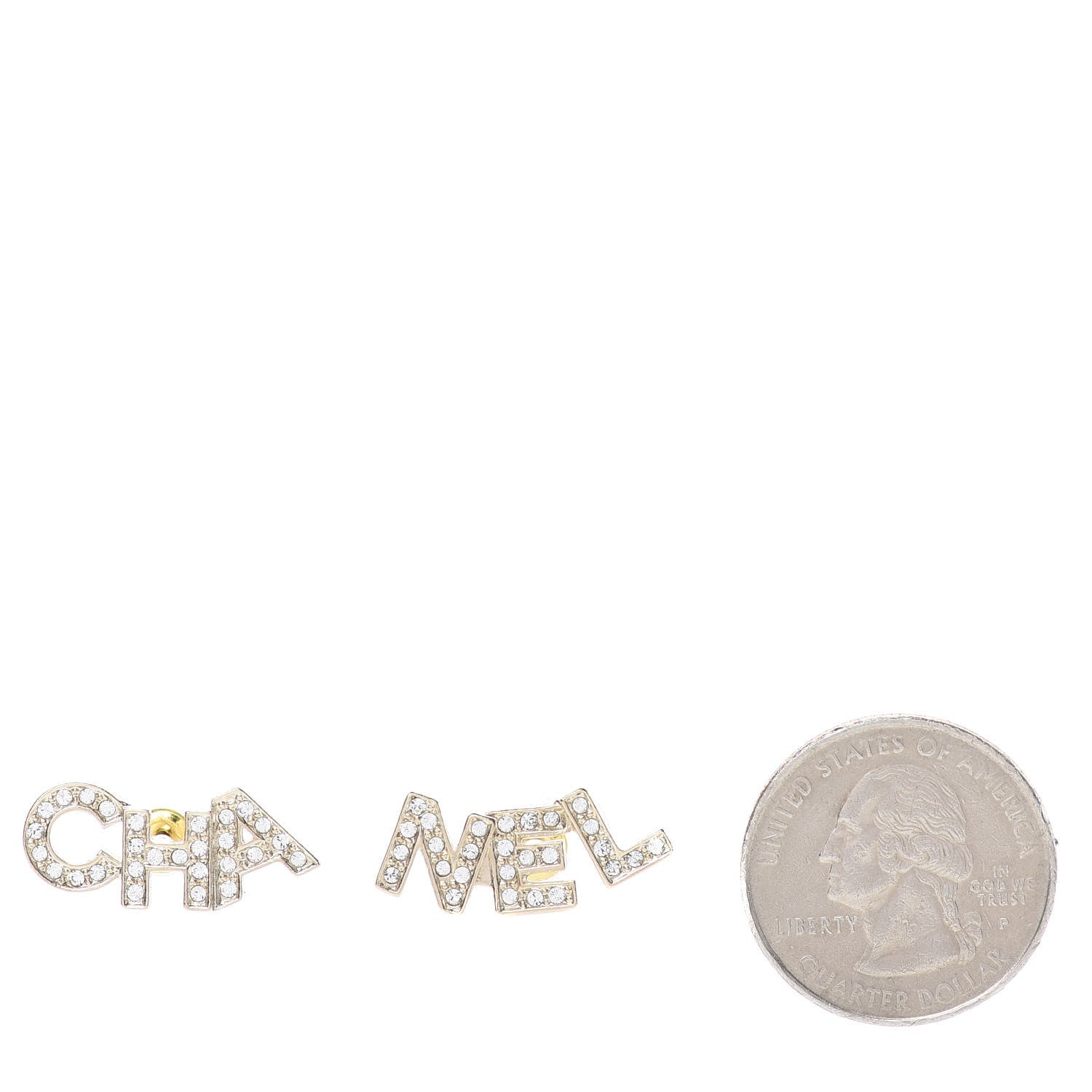 Chanel Crystal Pearl Signature Stud Earrings Gold 2 of 5