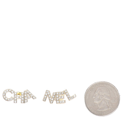 Chanel Crystal Pearl Signature Stud Earrings Gold 2 of 5