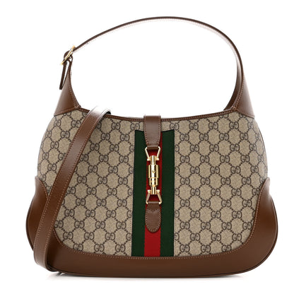 Gucci GG Supreme Monogram Azalea Calfskin Web Medium Jackie 1961 Hobo Beige Ebony Brown Sugar 1 of 9