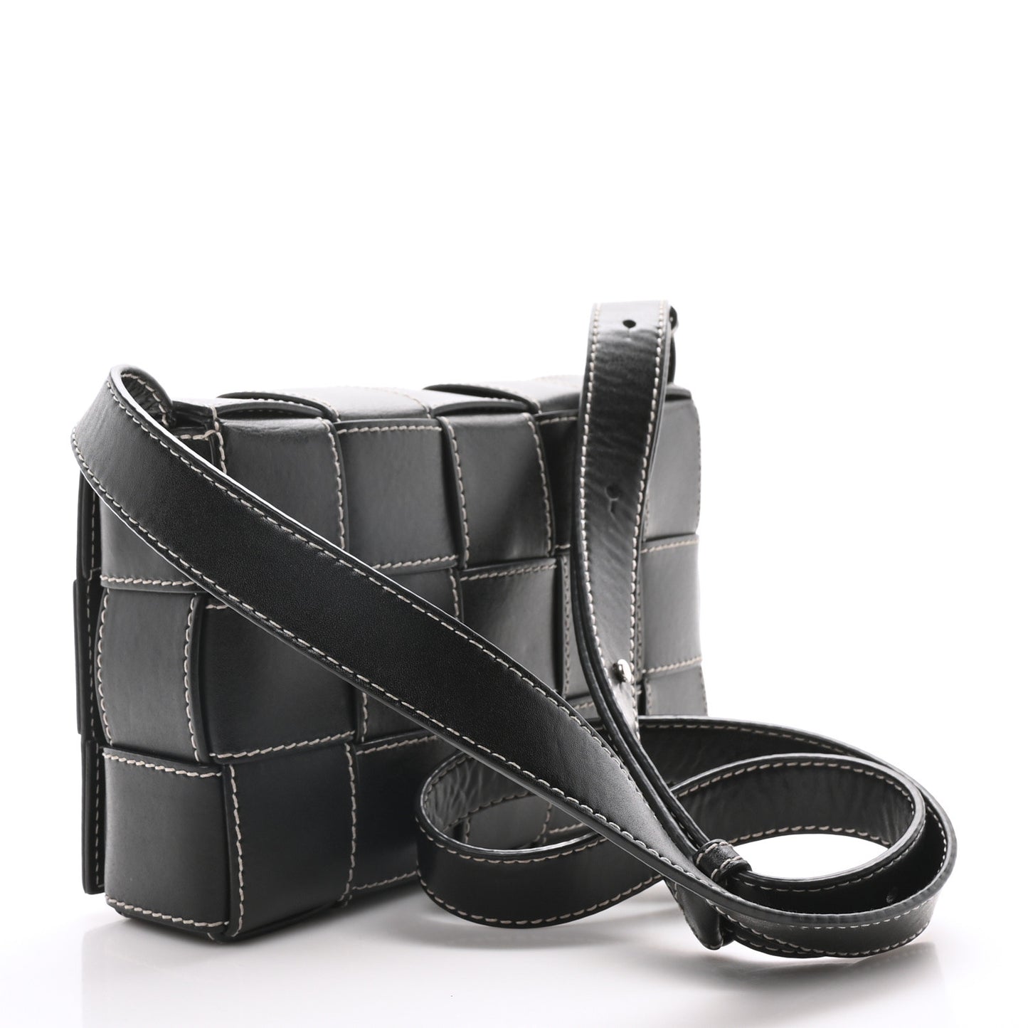 Calfskin Maxi Intrecciato Edge Stitch Cassette Crossbody Bag Black